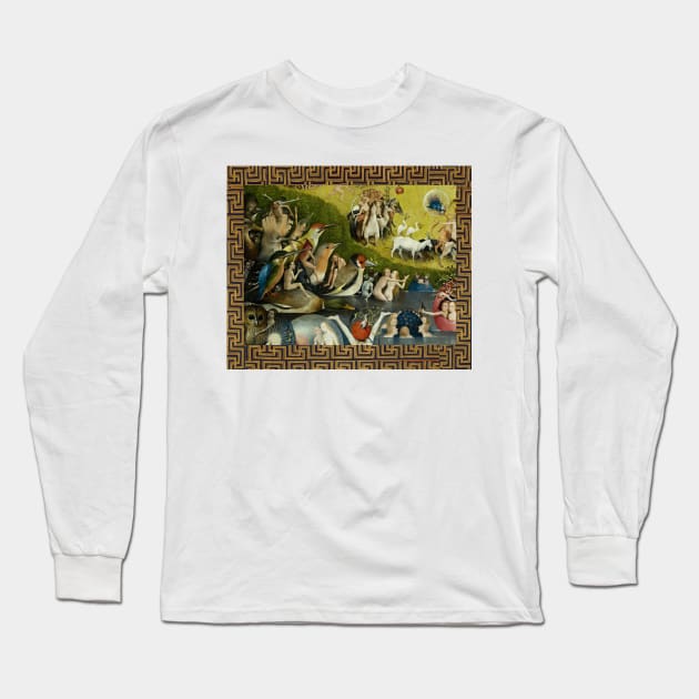 Garden of Earthly Delights ,Paradise, Birds and Animals Detail by Hieronymus Bosch Long Sleeve T-Shirt by BulganLumini